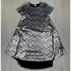 Lularoe Metallic Silver Gold Carly Elegant New Years Eve High Low Shirt Dress XS